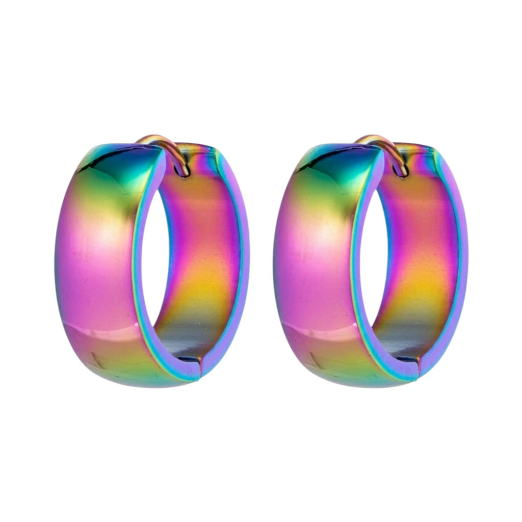 Stainless Steel Huggie Earrings Smooth Rainbow Color 20mm - Unisex