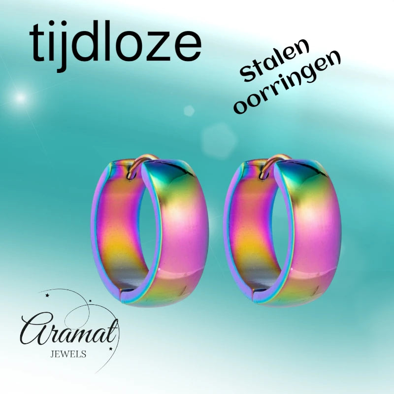 Stainless Steel Huggie Earrings Smooth Rainbow Color 20mm - Unisex