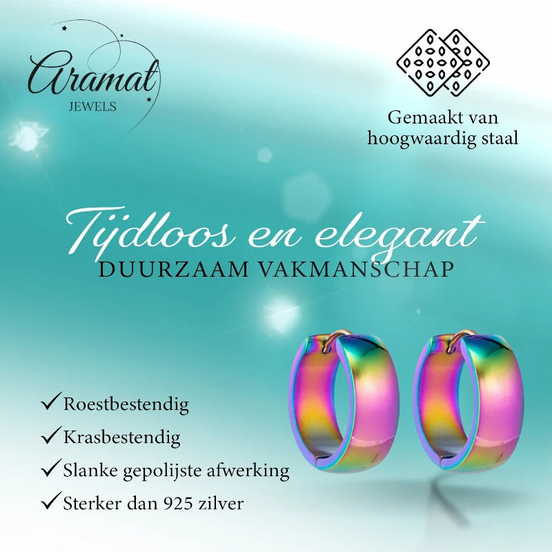 Stainless Steel Huggie Earrings Smooth Rainbow Color 20mm - Unisex