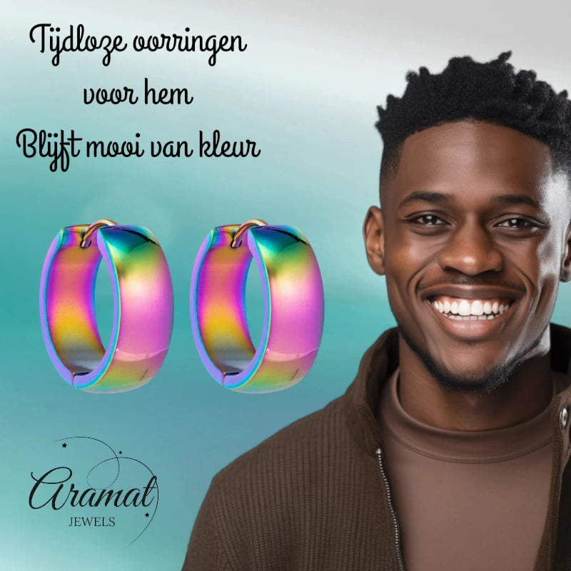 Stainless Steel Huggie Earrings Smooth Rainbow Color 20mm - Unisex