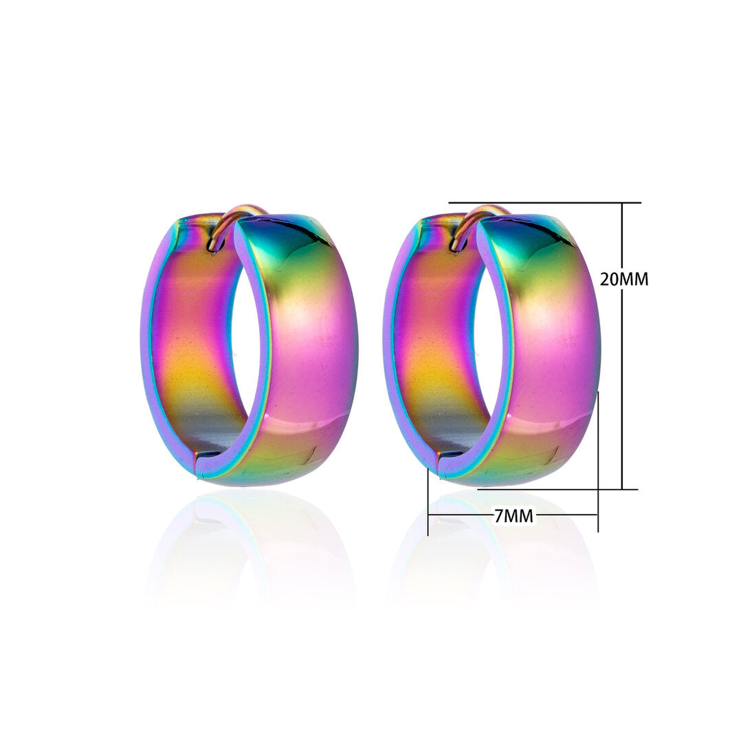 Stainless Steel Huggie Earrings Smooth Rainbow Color 20mm - Unisex