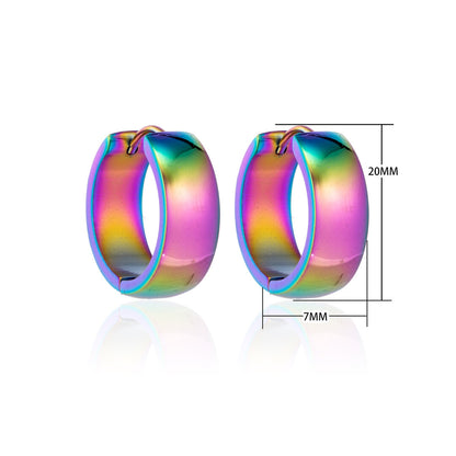 Stainless Steel Huggie Earrings Smooth Rainbow Color 20mm - Unisex