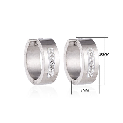 Stainless Steel Earrings Crystal Stripe Silver Color 20mm - Women 