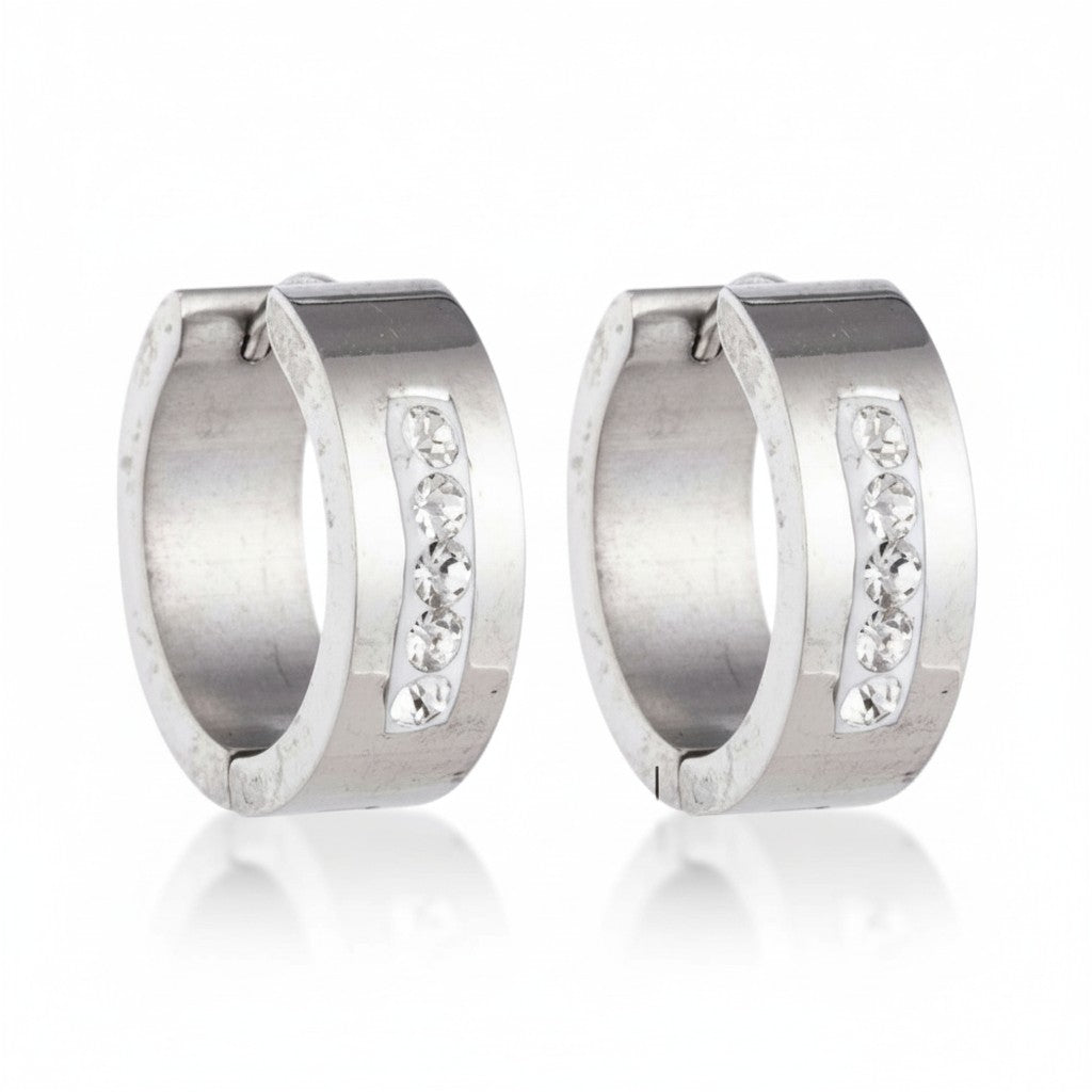 Stainless Steel Earrings Crystal Stripe Silver Color 20mm - Women 