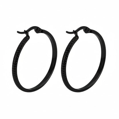 Earrings – 25mm Creole Dot Pattern Stainless Steel Black Women