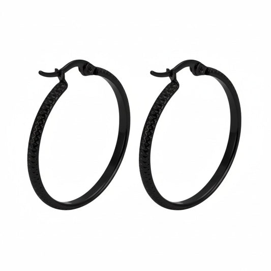 Earrings – 25mm Creole Dot Pattern Stainless Steel Black Women