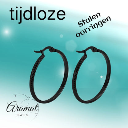 Earrings – 25mm Creole Dot Pattern Stainless Steel Black Women