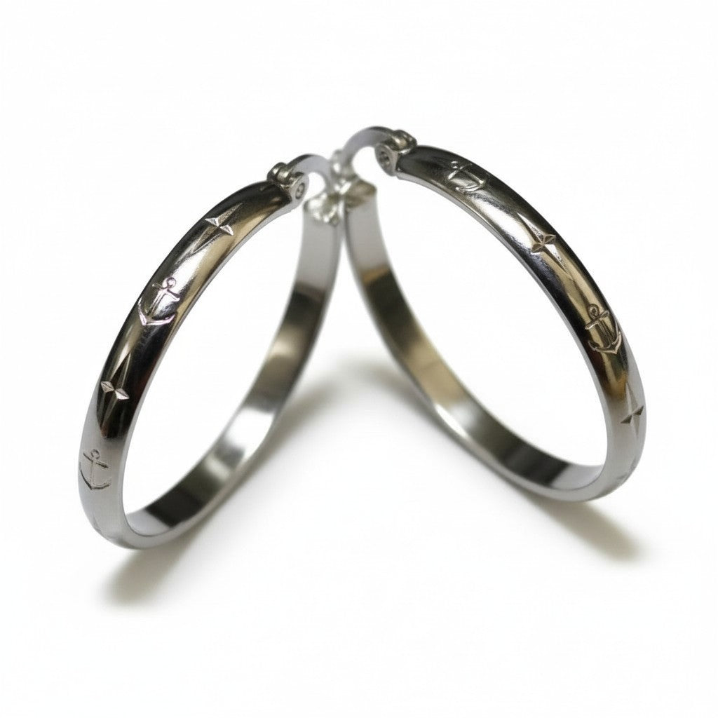 Earrings – 35mm Creole Anchor Motif Stainless Steel Silver Color Women