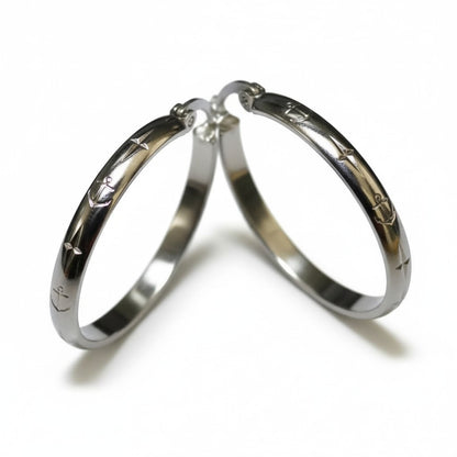 Earrings – 35mm Creole Anchor Motif Stainless Steel Silver Color Women