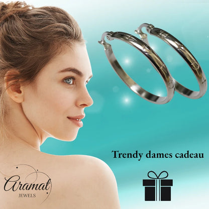 Earrings – 35mm Creole Anchor Motif Stainless Steel Silver Color Women