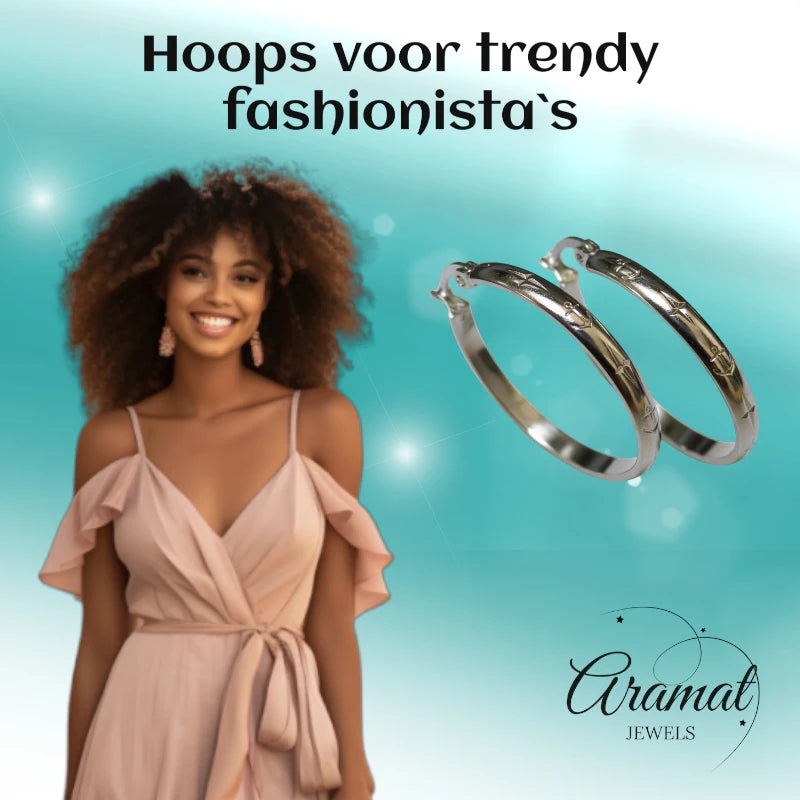 Earrings – 35mm Creole Anchor Motif Stainless Steel Silver Color Women