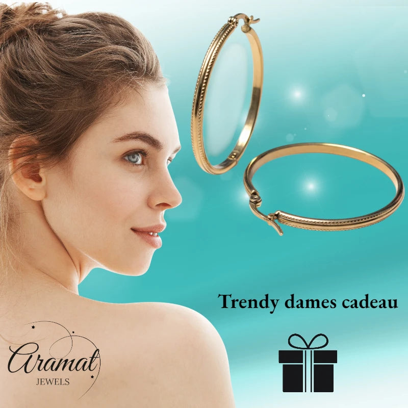 Earrings – 40mm Hoop Edited Stainless Steel Gold Color Women