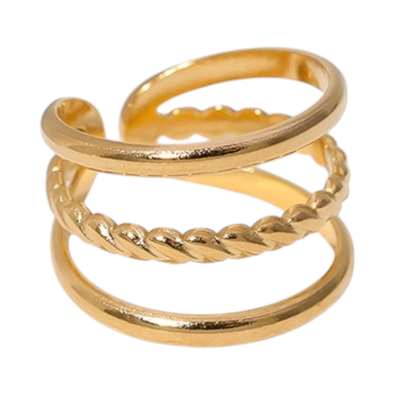 Open Ring Driedubbele Band: Glad en Gedraaid (15 mm Breed)