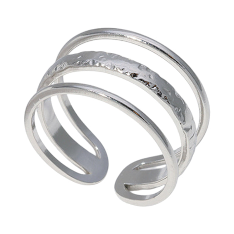 Open Ring Driedubbele Band: Glad en Gehamerd (15 mm RVS)