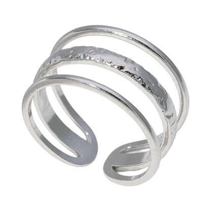 Open Ring Driedubbele Band: Glad en Gehamerd (15 mm RVS)