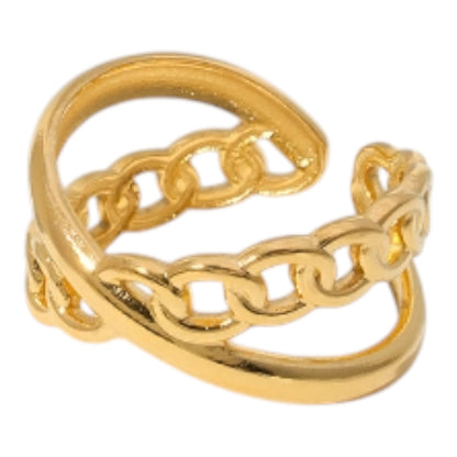 Open Ring Gekruist Motief: Glad en Schakel (RVS Verstelbaar)