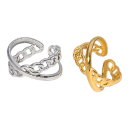 Open Ring Gekruist Motief: Glad en Schakel (RVS Verstelbaar)