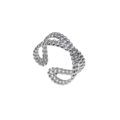 Open Ring Gekruiste Lijn met Bolletjes Reliëf (Verstelbaar RVS)