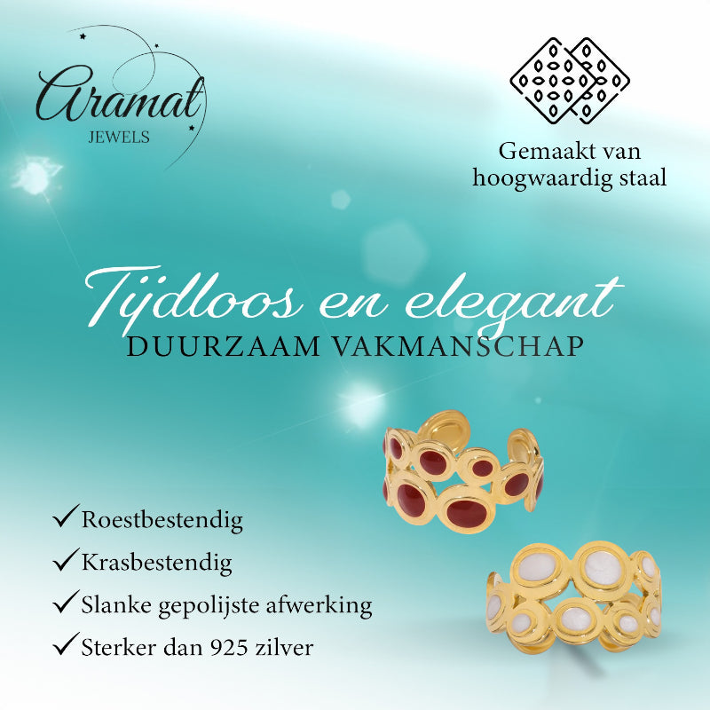 Open Ring RVS met Cirkelmotief en Emaille (12 mm)