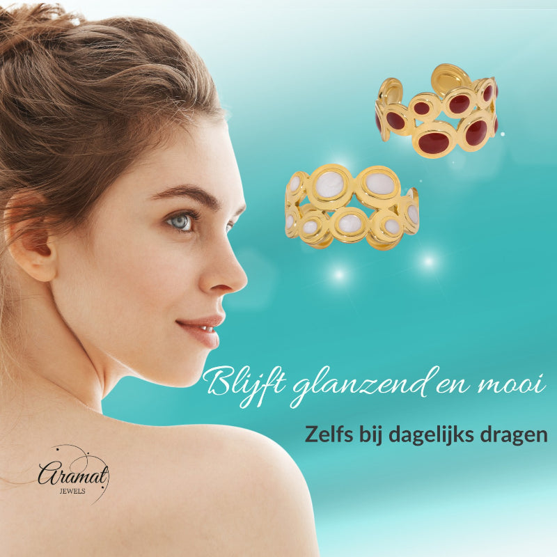 Open Ring RVS met Cirkelmotief en Emaille (12 mm)