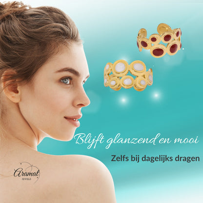 Open Ring RVS met Cirkelmotief en Emaille (12 mm)