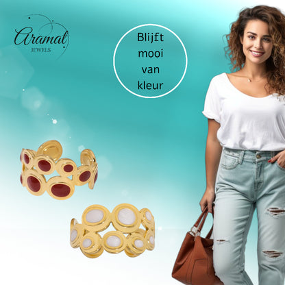 Open Ring RVS met Cirkelmotief en Emaille (12 mm)