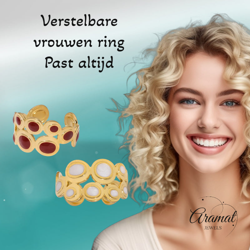 Open Ring RVS met Cirkelmotief en Emaille (12 mm)