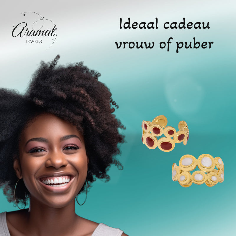 Open Ring RVS met Cirkelmotief en Emaille (12 mm)