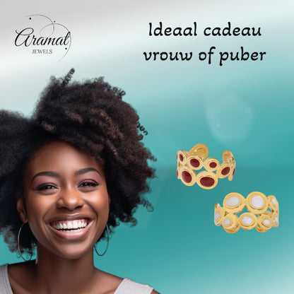 Open Ring RVS met Cirkelmotief en Emaille (12 mm)