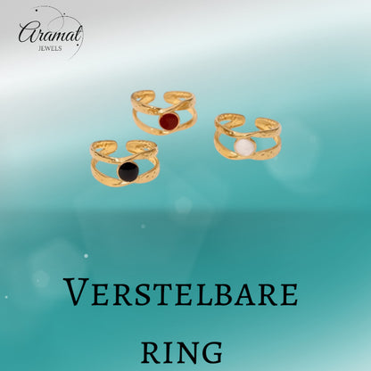 Open Ring RVS met Gehamerd Motief en Emaille Cirkel (9,5 mm)