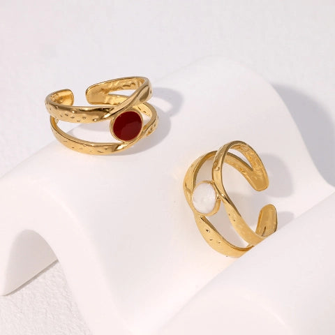 Open Ring RVS met Gehamerd Motief en Emaille Cirkel (9,5 mm)