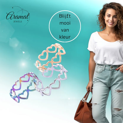 Open Ring RVS Hartjes Schakel (Multicolor, Zilver- of Goudkleur)