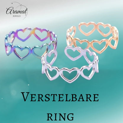 Open Ring RVS Hartjes Schakel (Multicolor, Zilver- of Goudkleur)
