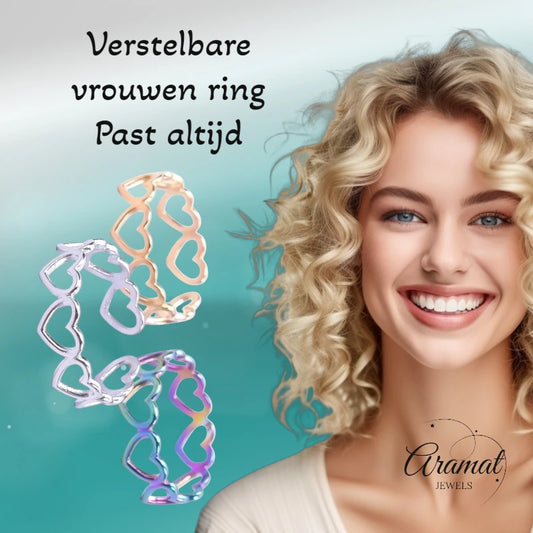 Open Ring RVS Hartjes Schakel (Multicolor, Zilver- of Goudkleur)