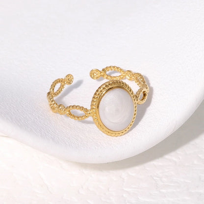 Open Ring RVS Ovaal Emaille met Dot Reliëf (Goudkleurig)