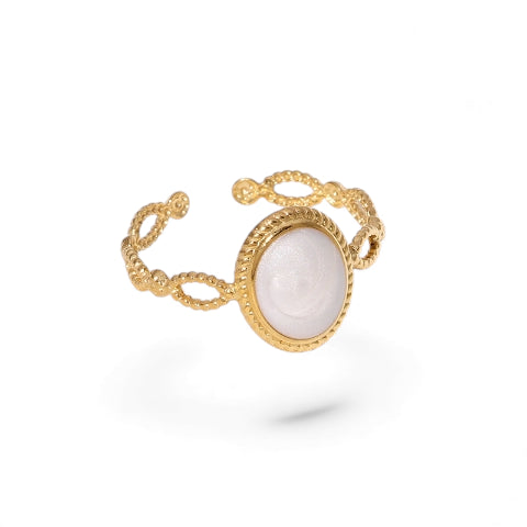 Open Ring RVS Ovaal Emaille met Dot Reliëf (Goudkleurig)