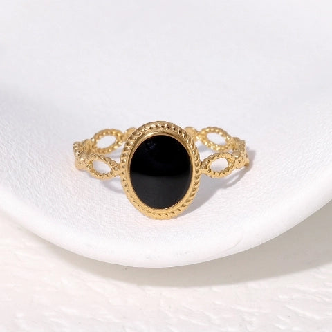 Open Ring RVS Ovaal Emaille met Dot Reliëf (Goudkleurig)