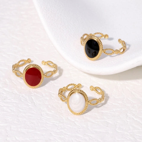 Open Ring RVS Ovaal Emaille met Dot Reliëf (Goudkleurig)