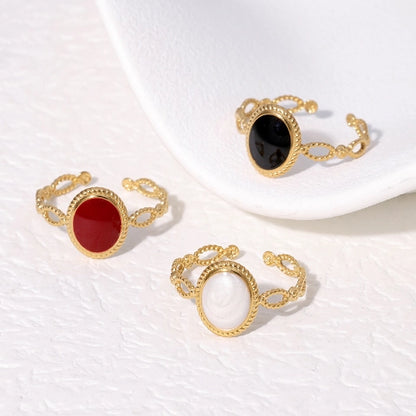 Open Ring RVS Ovaal Emaille met Dot Reliëf (Goudkleurig)