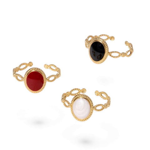 Open Ring RVS Ovaal Emaille met Dot Reliëf (Goudkleurig)