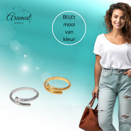 Tijdloze Open Ring met Spijker Design (RVS 4 mm)