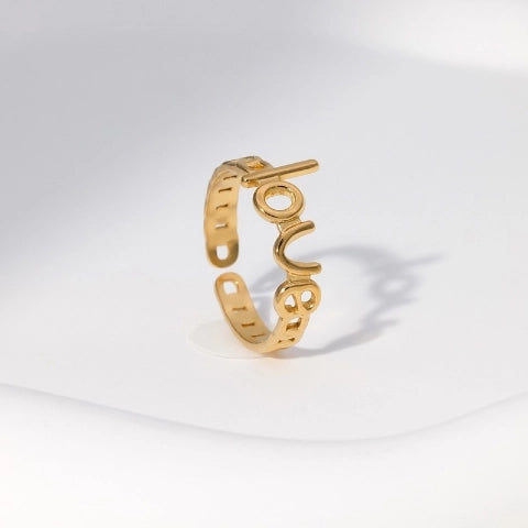 Open Ring Schakel Motief met 'Love' Letters (8 mm Verstelbaar)