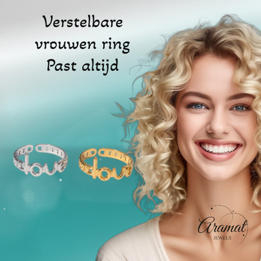Open Ring Schakel Motief met 'Love' Letters (8 mm Verstelbaar)