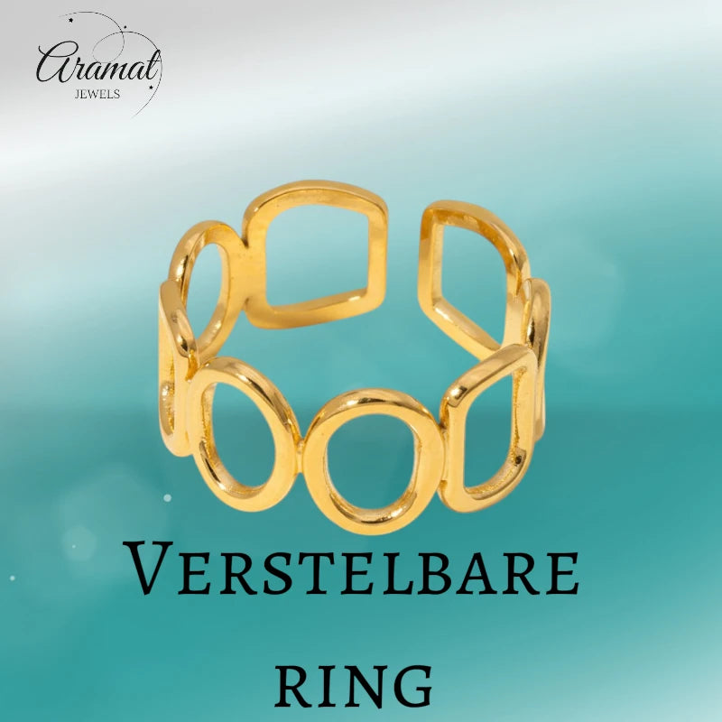 Open Ring met Ovale en Vierkante Schakels (Zilver- of Goudkleurig RVS)