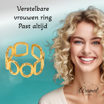 Open Ring met Ovale en Vierkante Schakels (Zilver- of Goudkleurig RVS)