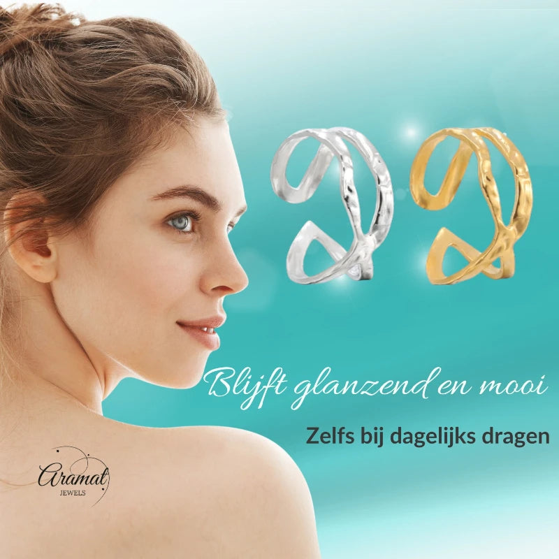 Open Ring Gehamerd Staal (RVS Verstelbaar)