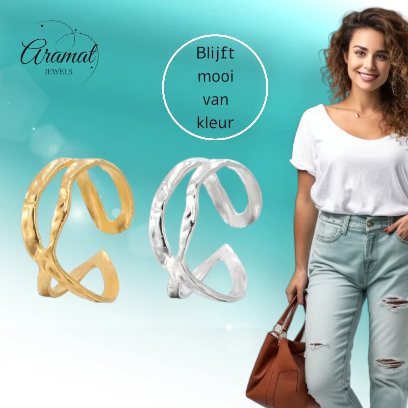 Open Ring Gehamerd Staal (RVS Verstelbaar)