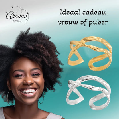 Open Ring Gehamerd Staal (RVS Verstelbaar)