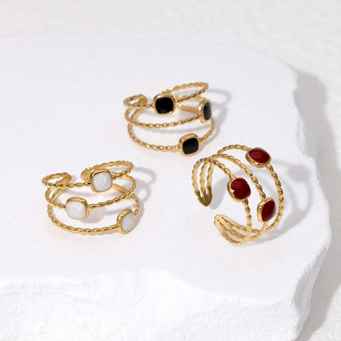 Open Ring Minimalistisch met Vierhoek en Emaille (Verstelbaar)