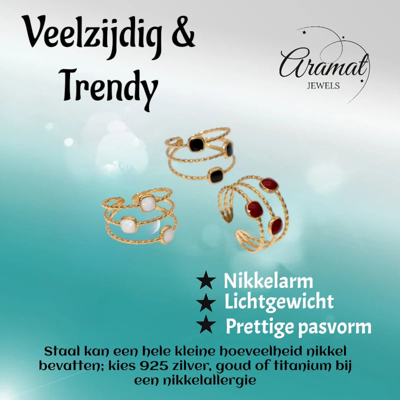 Open Ring Minimalistisch met Vierhoek en Emaille (Verstelbaar)